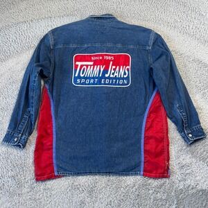 Vintage Tommy Jeans Sport Edition Denim Full Zip Shirt Mens Medium Big Patch 90s